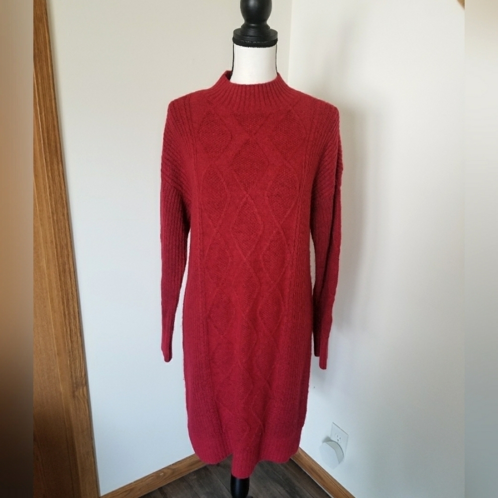 Loft Wool Blend Cable Knit Sweater Dress - Picture 2 of 5